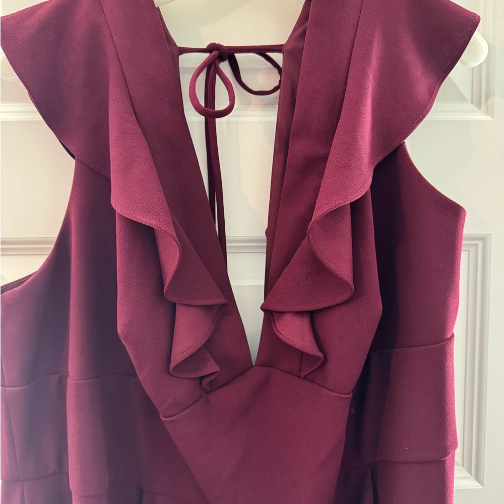 Chic Maroon Ruffled Jumpsuit - Picture 2 of 4